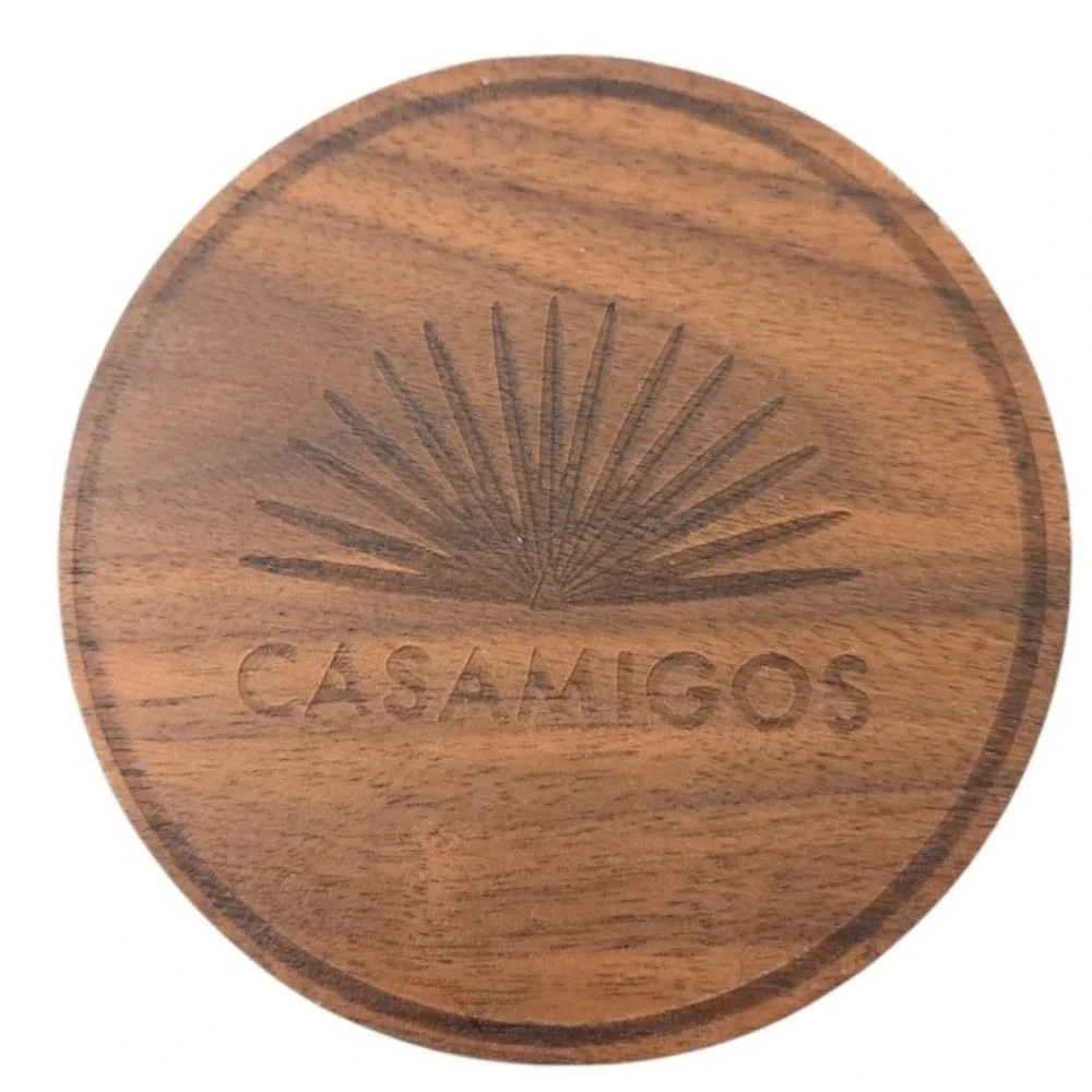 Casamigos‎ Tequila Wooden Coasters Set of 4 Round Etched Agave Logo Brown Mexico
